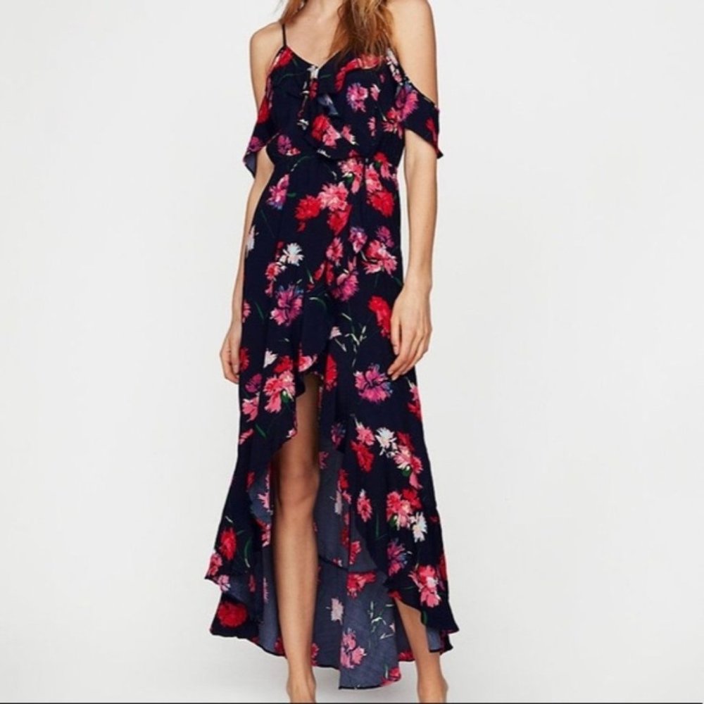 NEW‎ Floral Ruffle Cold Shoulder Maxi Dress XS
